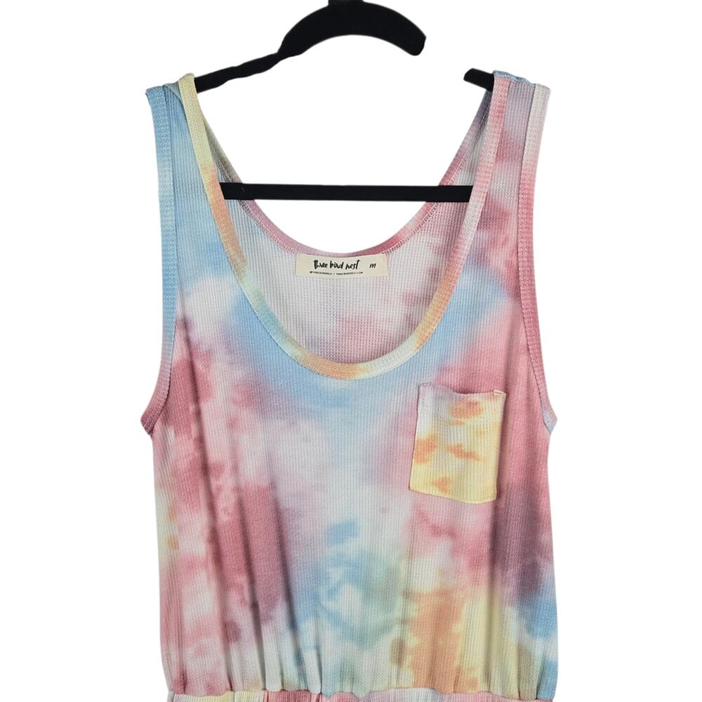 Three Bird Nest Tie Dye Waffle Knit Sleeveless Jumpsuit Pastel Medium - Picture 4 of 10